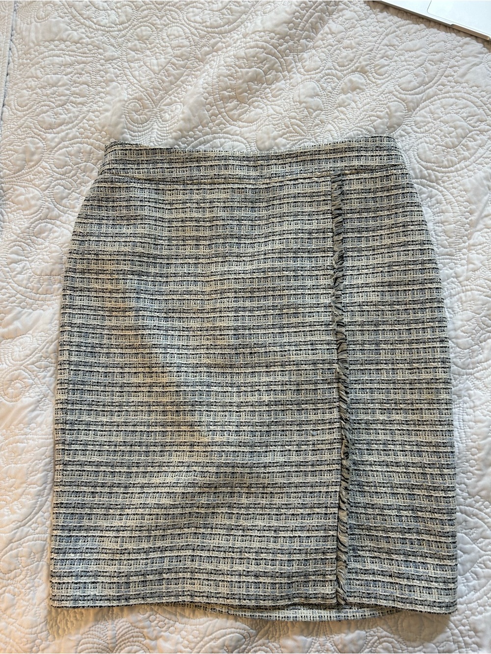 Textured Tweed Pencil Skirt with Slit